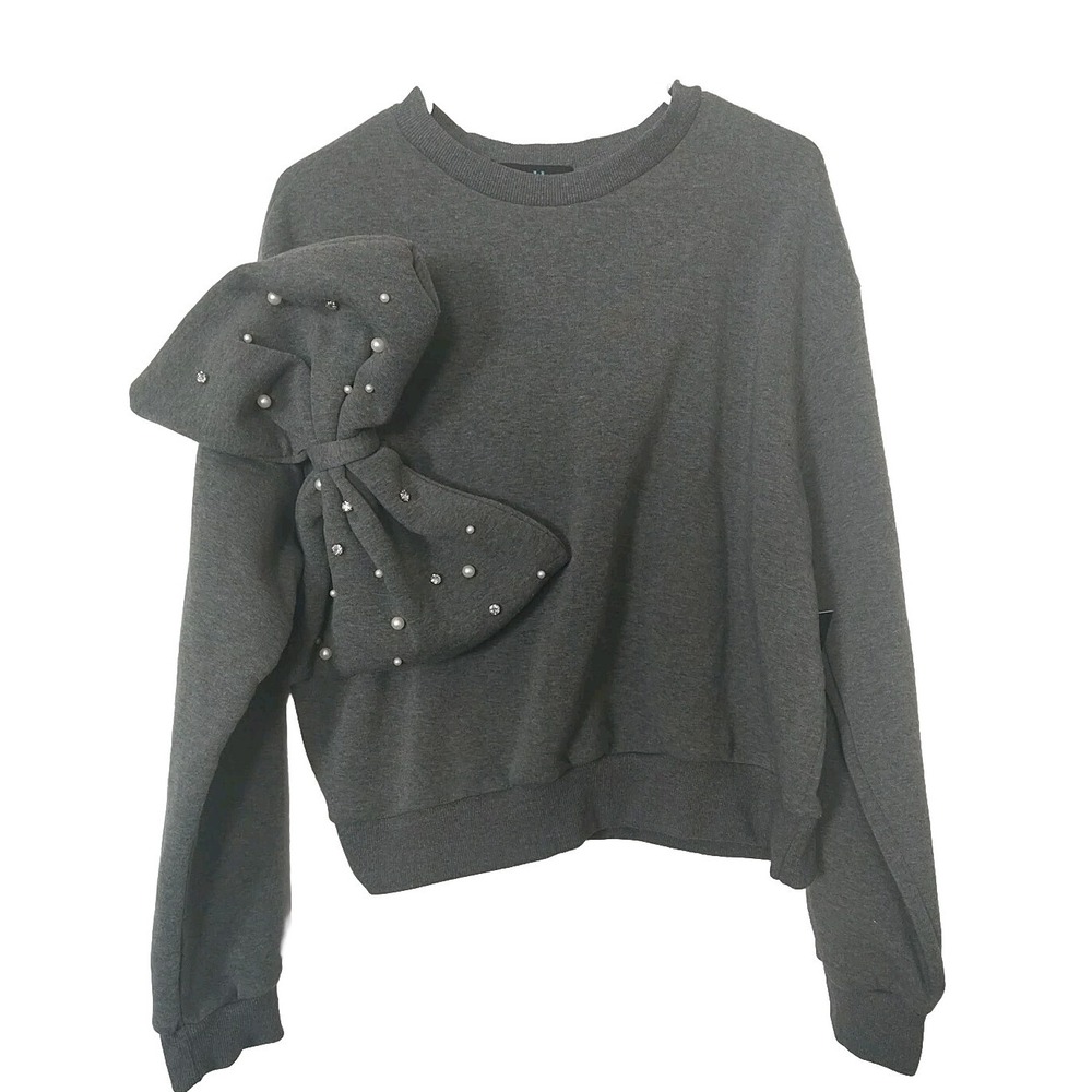 Alice Blue Women's Gray Long Sleeve Giant Bow Sweater